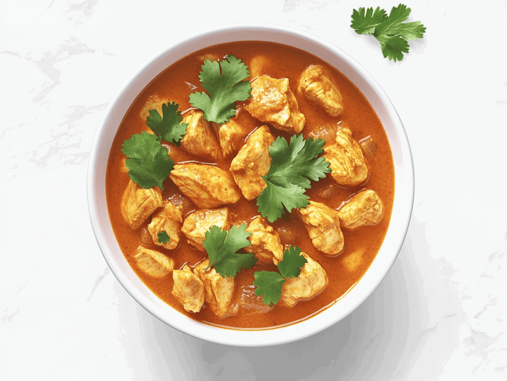 This image shows Keto Chicken Tikka Masala garnished with cilantro