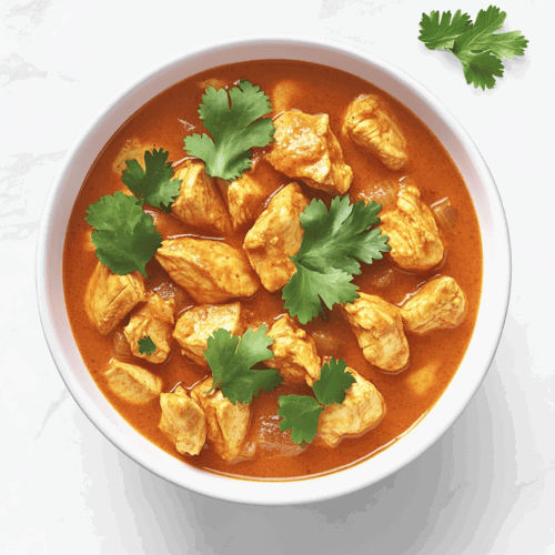 This image shows Keto Chicken Tikka Masala garnished with cilantro