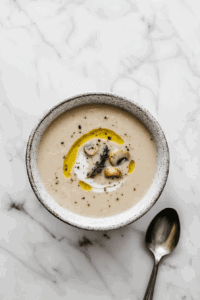 serve-the-soup in a white bowl