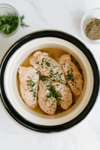 This image shows herbs and spices sprinkled evenly over the chicken