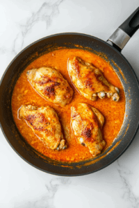 This image shows the sauce simmering for 10 minutes until thickened