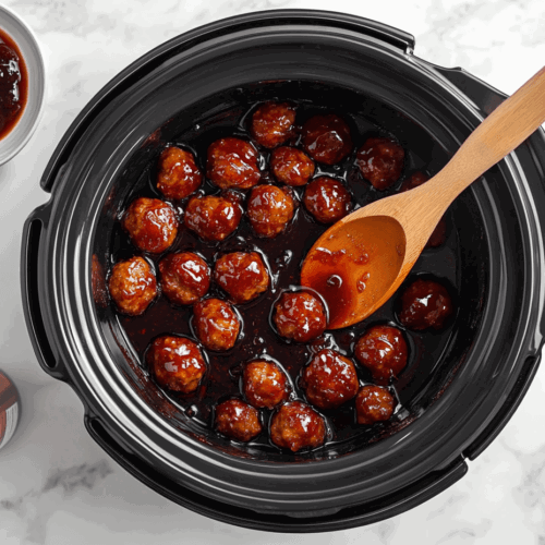 crockpot-grape-jelly-meatball-ready-to-be-served for dinner or lunch