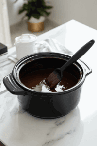this image shows hot-chocolate-in-a-bowl to be melted with a ladle