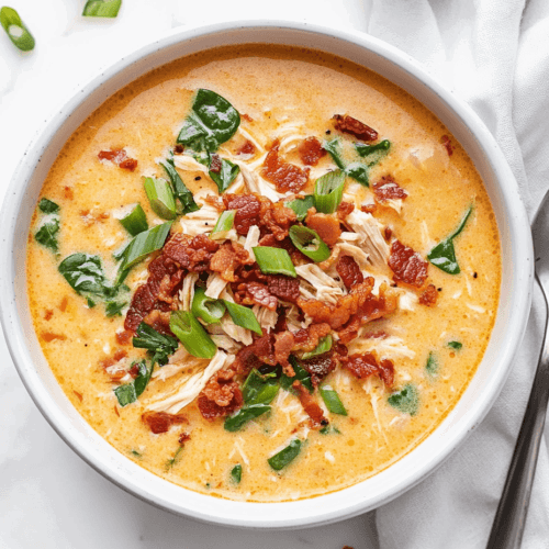 keto-crack-chicken-in-a-white-bowl-with-spring-onions-on-top ready to be served