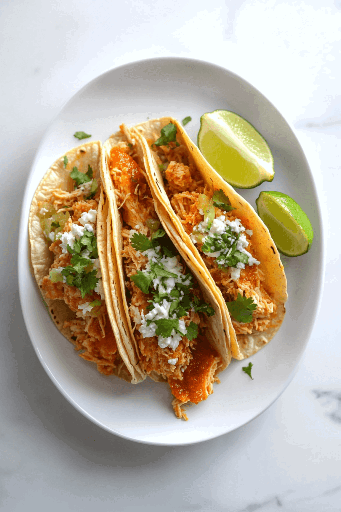 slow-cooker-chicken-tacos-served-with-cilantro-garnish-and-half-cut-lemon