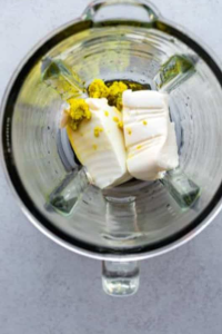 Blend silken tofu, olive oil, water,