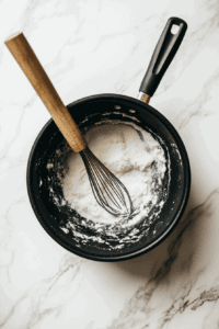 this image shows The base for the chocolate filling is being cooked, ensuring a smooth and luscious consistency.