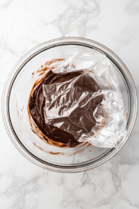 This image shows a saucepan on the stove with a thickening pudding mixture being stirred with a whisk.