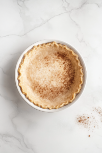 This image shows the prepared apple mixture being poured into the pie crust, filling it with sliced apples and spices, ready to be baked.