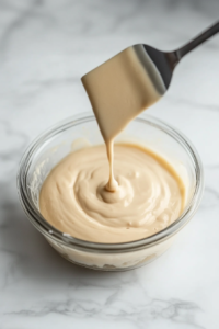 This image shows whipped coconut cream being gently folded into the pudding mixture, creating a light and creamy filling for the vegan banana cream pie.