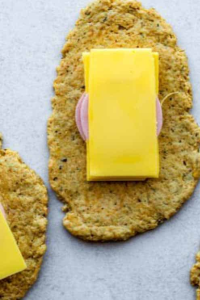 Layer vegan cheese and ham slices