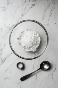 This image shows a bowl of dry ingredients being mixed, including flour and spices, to create the perfect base for the apple pie filling.