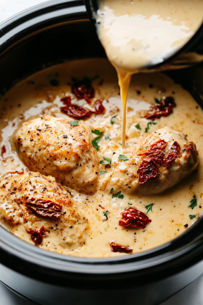 pouring-creamy-tuscan-sauce-over-chicken-breasts-in-the-crockpot-3016569-683x1024