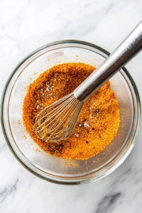 This image shows a bowl of cornmeal mixed with Cajun seasoning and paprika, creating a flavorful coating for the shrimp in the Po'Boy sandwich.