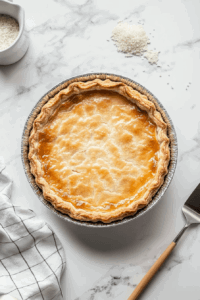 This image shows the removal of baking weights from the pre-baked tart crust before placing it back in the oven for the final bake.