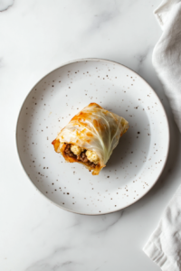This image shows a cabbage leaf being carefully rolled around the filling to form a neat stuffed roll.