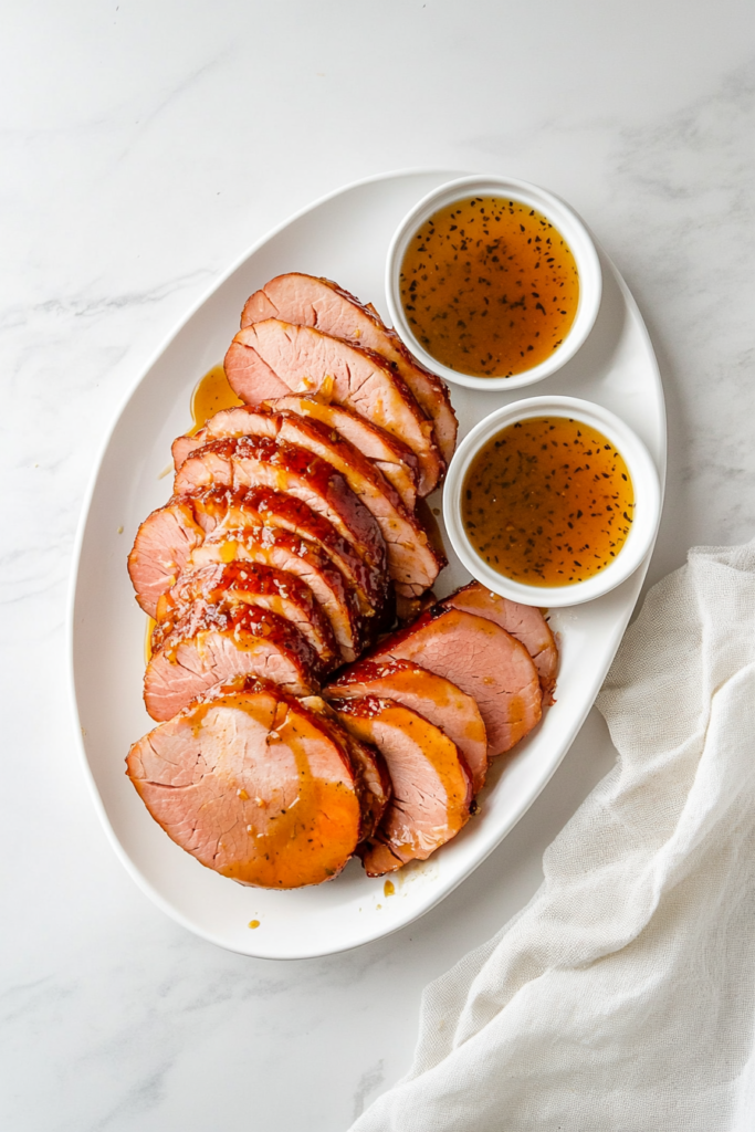 serving-crockpot-ham-with-thickened-glaze-and-garnished-with-parsley-3076487-683x1024