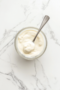 This image shows a hand stirring the melted cheese mixture with a spatula to ensure even consistency for the fathead pizza dough.