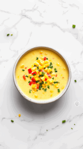 This image shows a bowl of creamy soup served hot and garnished with vibrant chopped chives, ready to be enjoyed as a comforting meal.
