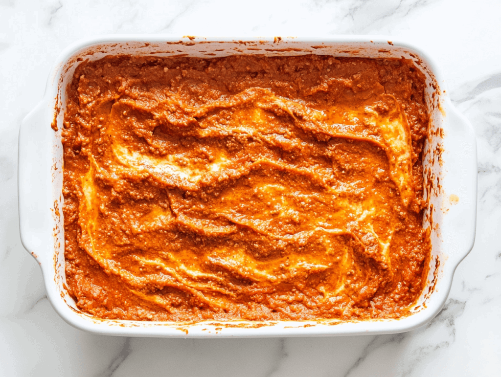 This image shows a beautifully baked vegan lasagna bolognese i