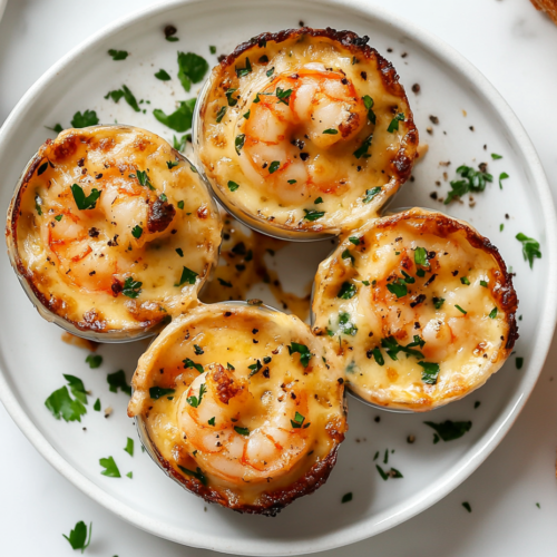 cheesy-garlic-shrimp-plated-with-parsley-and-brown-bread