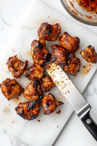 cutting-smoky-broiled-chicken-into-bite-sized-pieces-for-pasta