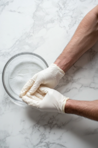 This image shows raspberries being mixed with cranberry juice, creating a deep red liquid.