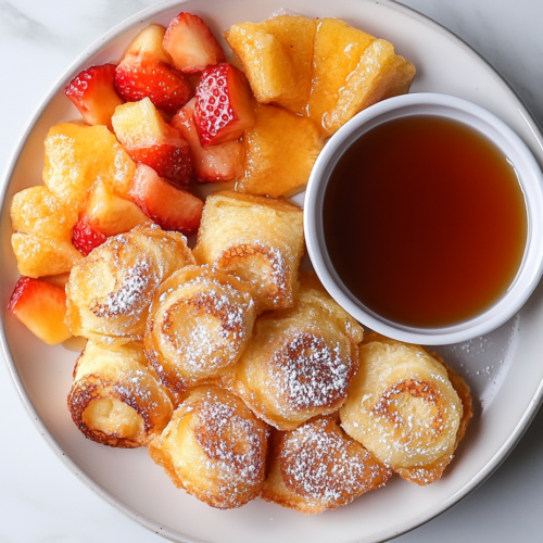 hawaiian-roll-french-toast-with-powdered-sugar-and-fresh-fruit