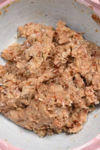 Mix the ground chicken with breadcrumbs, egg