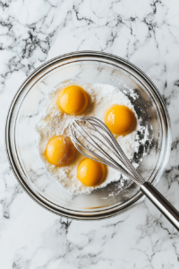 This image shows egg yolks being whisked together with sugar, creating a smooth, creamy base for the custard.