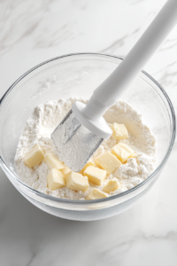 This image shows the ingredients being mixed to create a crumbly topping, the perfect balance of sweetness and texture for the apple crumb pie.