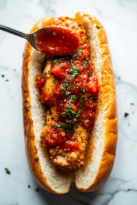 placing-crispy-chicken-and-marinara-sauce-on-the-bread