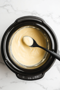 pouring-creamy-sauce-into-slow-cooker