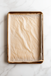 This image shows the oven being preheated while the baking sheet is lined and ready to hold the puff pastry, setting the stage for perfect results.