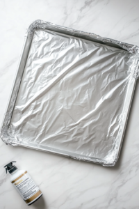 This image shows an oven broiler being preheated to high heat, preparing for the chicken to develop a beautifully charred and smoky exterior.