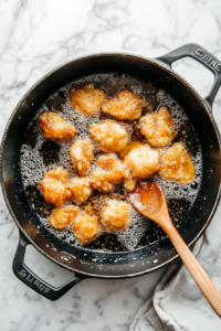 This image shows chicken pieces sizzling in a hot pot, forming a golden brown crust as they cook, adding deep flavor and richness to the chicken vegetable stew.