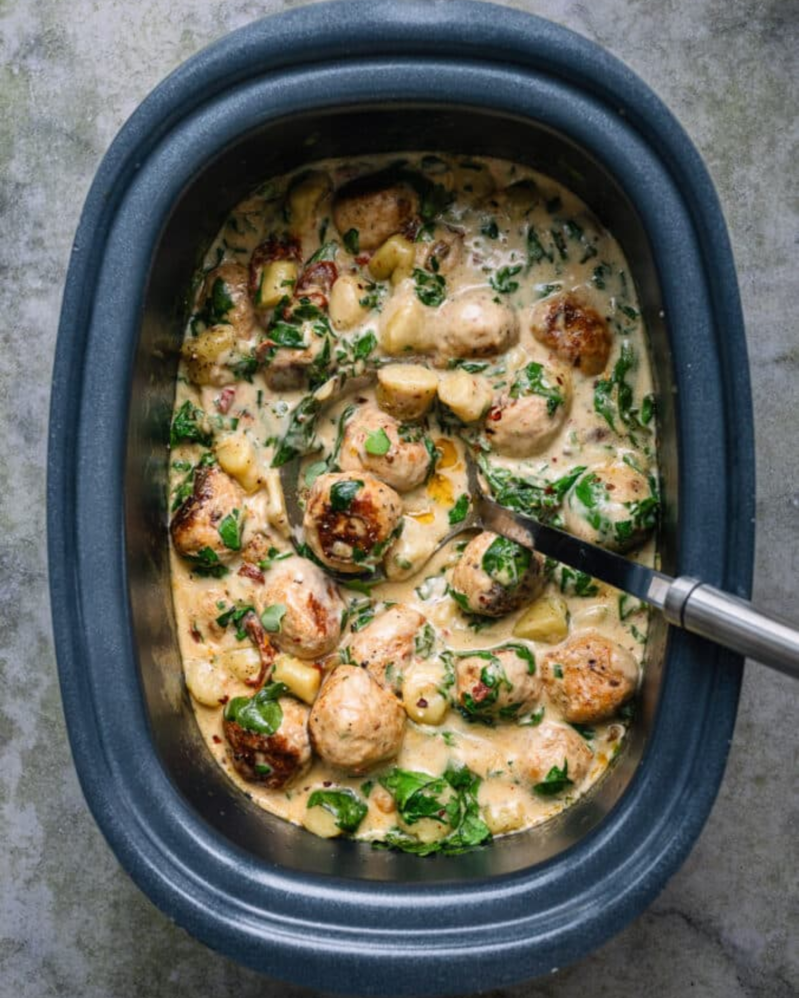 Slow Cooker Tuscan Chicken Meatballs With Gnocchi