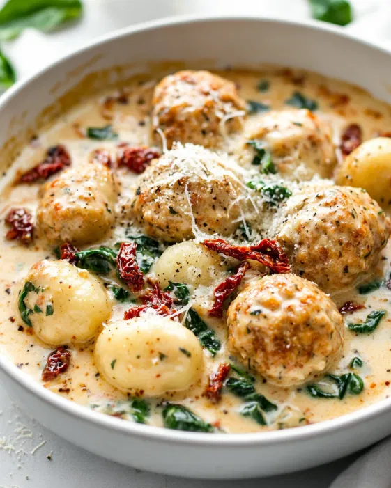 Slow Cooker Tuscan Chicken Meatballs With Gnocchi