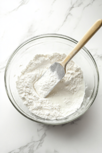 This image shows dry and wet ingredients being added alternately to the mixing bowl, creating a well-balanced and evenly mixed batter for the cranberry orange loaf.