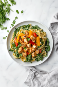 sprinkling-fresh-cilantro-over-chicken-tequila-fettuccine-for-garnish