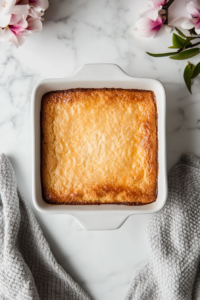 This image shows the Four-Ingredient Cheese Dump Cake baking in the oven, turning golden brown as the ingredients meld together.