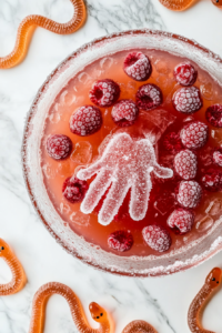 witches-brew-punch-fully-assembled-in-a-large-bowl-garnished-with-raspberries-and-the-frozen-hand-decoration