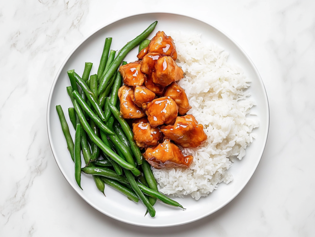 honey-bourbon-chicken-served-in-white-bowl-on-rice