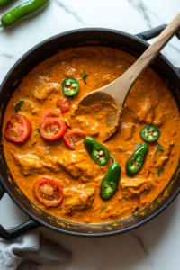 This image shows fresh tomato chunks and green chilies being added to the curry, enhancing its tanginess and providing a subtle heat to the Goan Fish Curry.