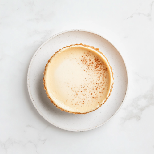 chantals-classic-cheesecake-on-a-white-plate-topped-with-smooth-cream-cheese-and-a-sprinkle-of-cinnamon-sugar