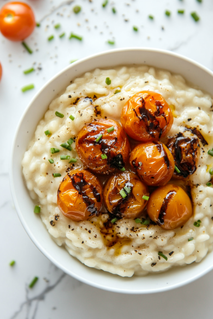 cheddar-and-spring-onion-risotto-with-balsamic-tomatoes