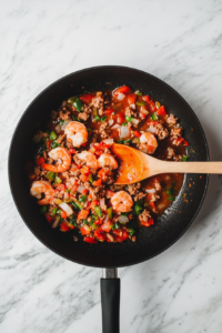 cooking-juicy-shrimp-to-add-seafood-flavor-to-the-jambalaya