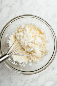 This image shows butter and sugar being mixed together in a bowl, creating a creamy base for the soul cake dough.