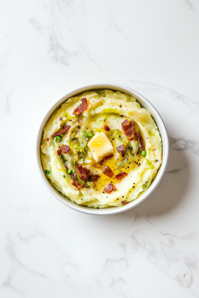 drizzling-melted-butter-on-top-of-colcannon-for-a-final-touch