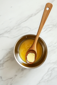 This image shows a saucepan with butter melting, an essential first step in preparing flavorful stovetop white rice.